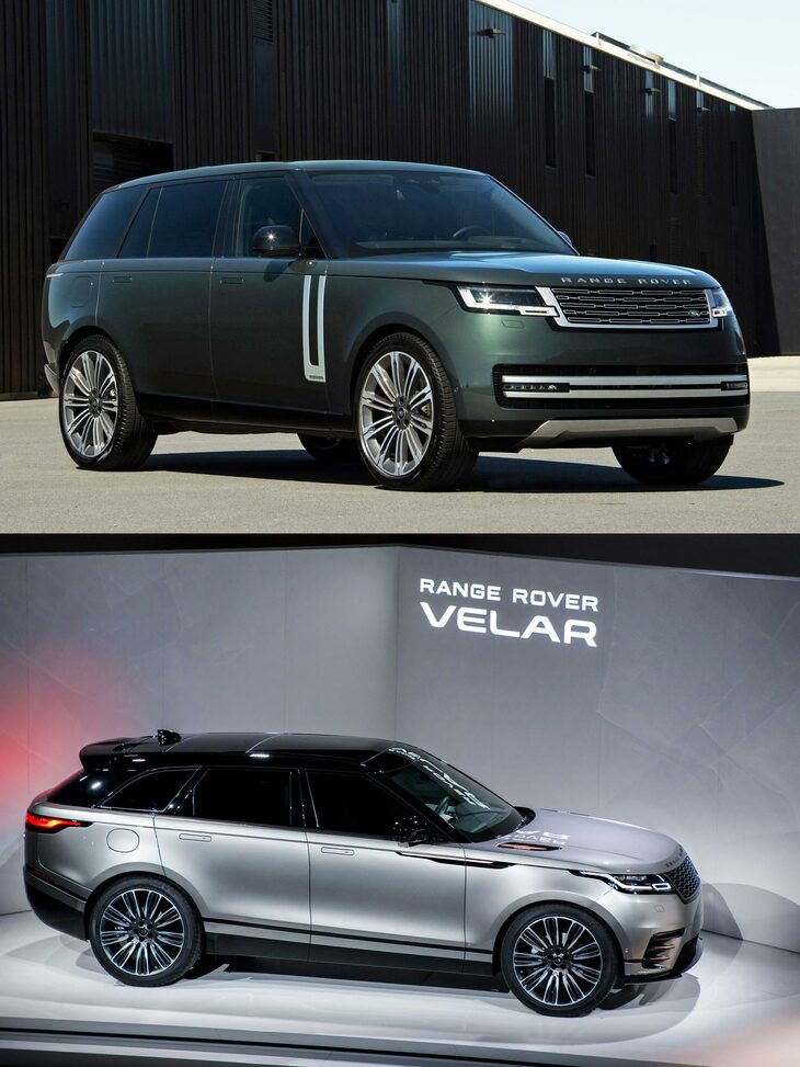 個性の強さに洗練度、革新性、提案性と、どれをとっても高いレベルにあるランドローバー系のブランドのデザイン。写真は、上が「レンジローバー」、下が「レンジローバー・ヴェラール」。