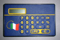 同封されていたイタリア・リラと欧州統一通貨ユーロの換算器。