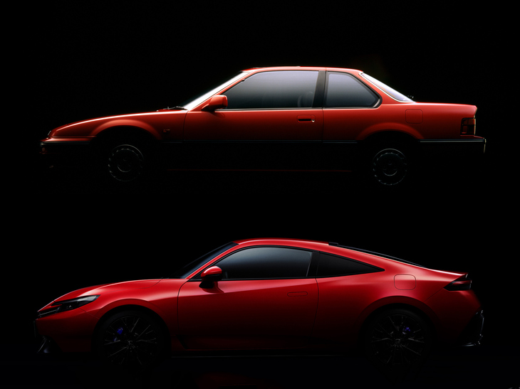 かつて一世を風靡（ふうび）した、1987年登場の3代目「プレリュード」（上）と、6代目となる新型プレリュード（下）。