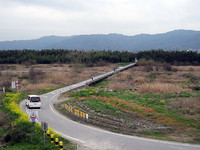 早春の吉野川を渡る。増水に備えて橋げたを低くしたいわゆる潜水橋。