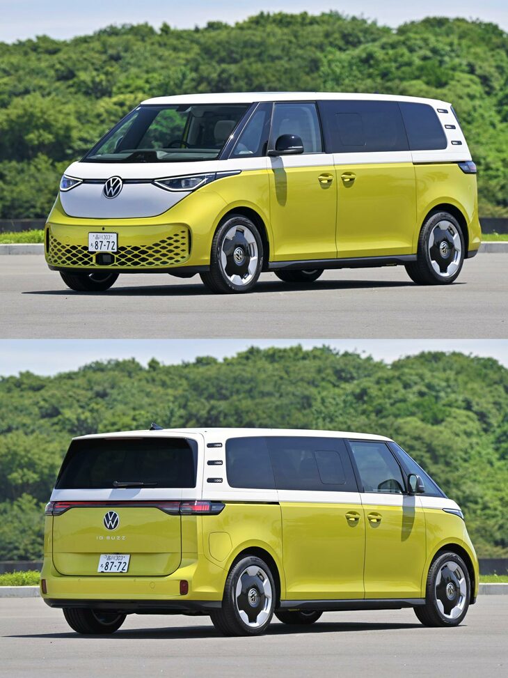 毎度おなじみの、クオータービューでのシルエットチェック。比較的“横振り”の角度でも、ボディーのアウトラインはタイヤに近く、オーバーハングの存在を感じさせない。そもそもホイールベースが長くてオーバーハングが短いうえに、バンパーの四隅を適度に削り込んでいるためだ。