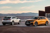 アウディの新しい大型SUV「Q8」。「ラグジュアリー4ドアクーペのエレガンスさと大型SUVの多用途性を兼ね備えたモデル」と説明されている。