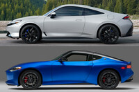 新型「ホンダ・プレリュード」（上）と「日産フェアレディZ」（下）の比較。2＋2ゆえのキャビンの大きさや、FFゆえの後ろ寄りのタイヤの配置などが、よくわかる。