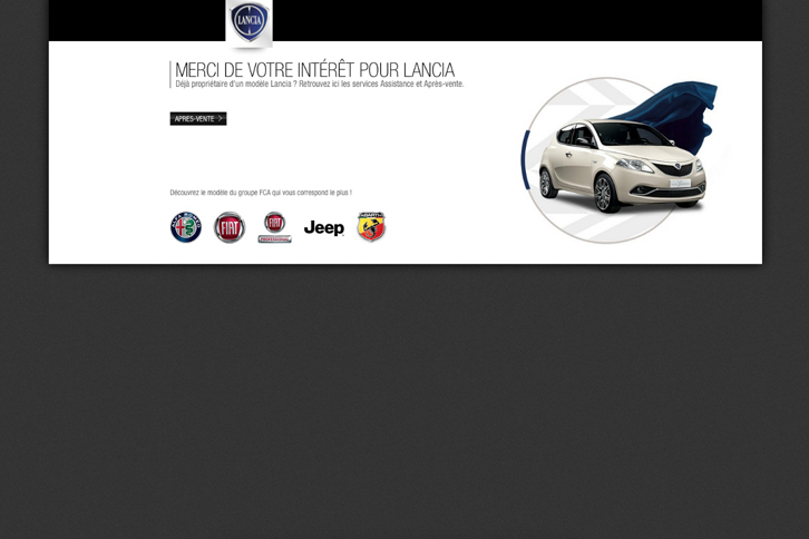 フランスのランチア公式サイト。2017年5月15日の時点ですでにアフターサービス用途の検索機能のみになっている。