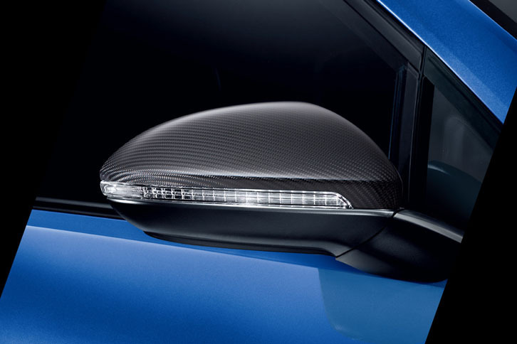 専用装備となるカーボンドアミラーが、レーシーな雰囲気を高める。
