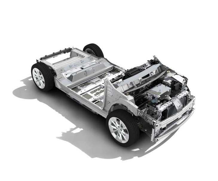 「CMF-BEV」プラットフォームを採用したEVのベアシャシー。アルピーヌのBセグメントホットハッチも、このアーキテクチャーでつくられることになる。