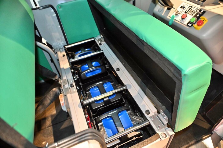 「サイコマ」の動力源には、二輪などで社会実装が進んでいる脱着式バッテリー「Honda Mobile Power Pack e：（ホンダモバイルパワーパック イー）」が用いられている。