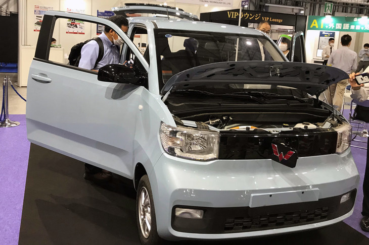 中国・上汽通用五菱汽車の超低価格EV「宏光 MINI」。写真は2021年7月に東京ビッグサイトで開催された「TECHNO-FRONTIER 2021」に出展されたもの。