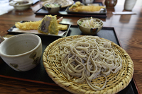 スマホアプリ「ここいこ♪」で見つかった北本の「手打そば 禅味 あら井」の天せいろ。