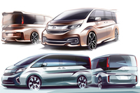 新型「ステップワゴン」（下）と「ステップワゴン スパーダ」（上）のスケッチ。