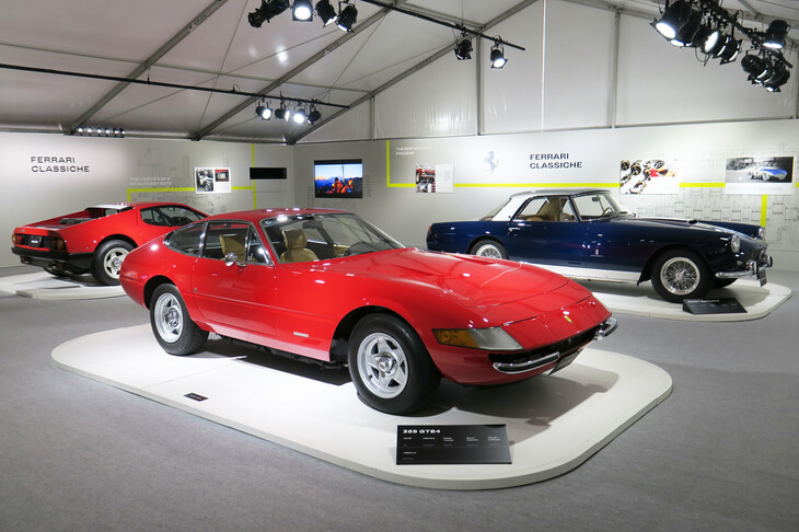 「フェラーリ・レーシング・デイズ2023」の会場より、特設テント内に開設された「フェラーリ・クラシケ」の紹介コーナー。