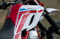 カラーリングはレッド（写真）とグリーンの2種類。「セロー225」の特徴を受け継ぎつつ、2020年らしいトレンド感を加味したという。