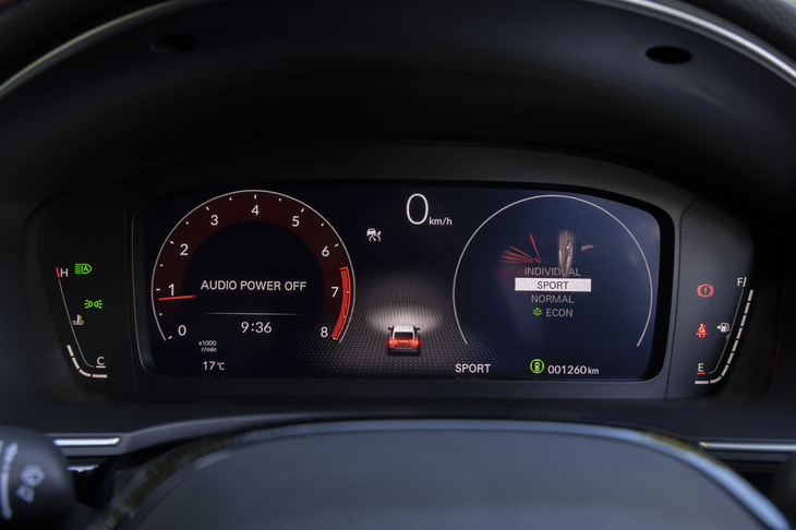 ホンダの最新の液晶メーターはシンプルな表示が特徴。エンジンのレッドゾーンは6500rpmから。