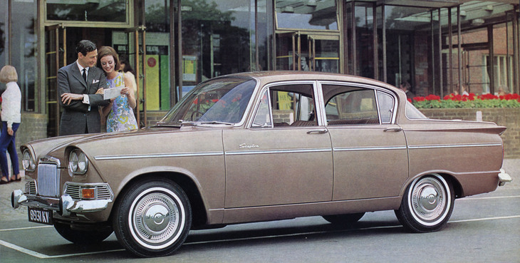 1963年「ハンバー・セプターMk1」。「ヒルマン・ミンクス」の上級車種である「スーパーミンクス」のバッジエンジニアリングによるスポーティーサルーン。