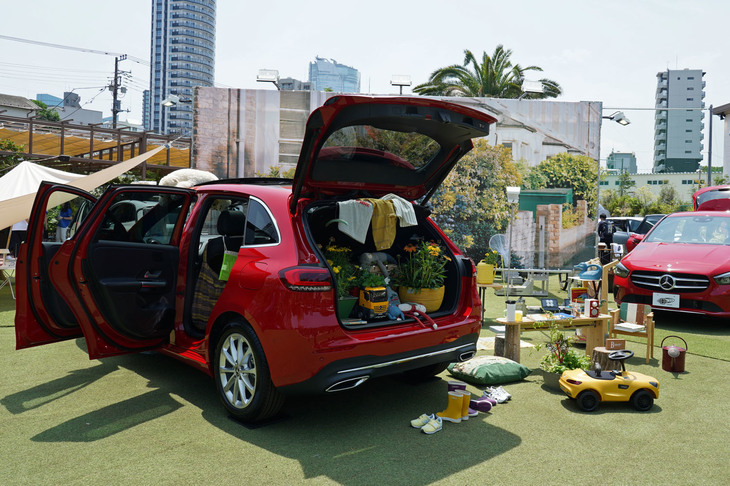 ラゲッジルームには鉢植えやぬいぐるみがぎっしり。