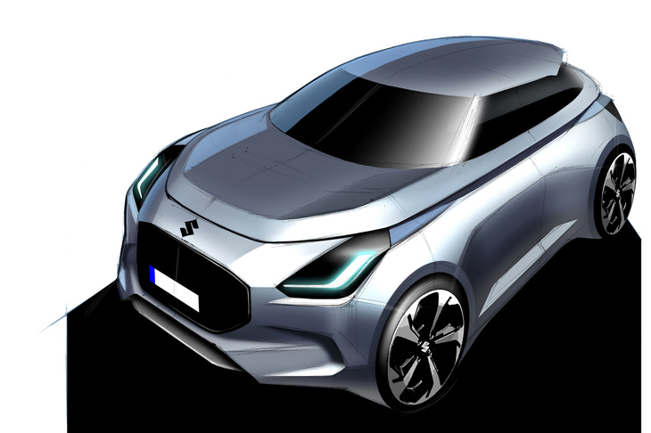 「ジャパンモビリティショー2023」で発表された「スイフト コンセプト」（≒新型スイフト）のデザインスケッチ。