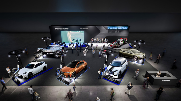 「東京オートサロン2023」におけるトーヨータイヤのブースイメージ。