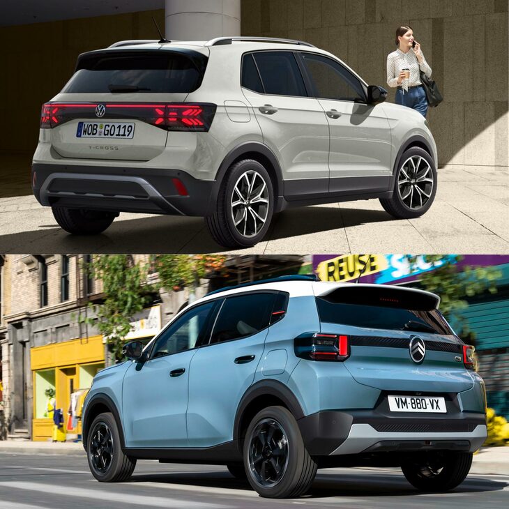 上が「フォルクスワーゲンTクロス」で、下が新型「シトロエンC3」。　
	ほった「ほら。普段SNSでクダまいてる“パクり警察”の皆さん、出番ですよ」