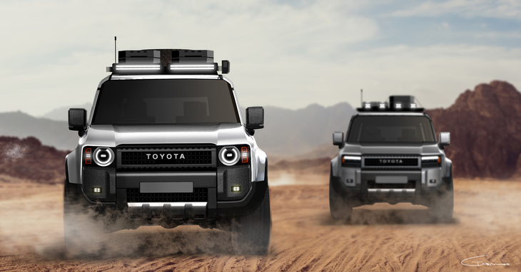 丸目（写真向かって左）と角目（同右）の、2つの顔の「ランクル250」のスケッチ。ファンの好みを広くすくえる2つの顔の設定も、このクルマがこれだけ話題になっている理由のひとつだろう。