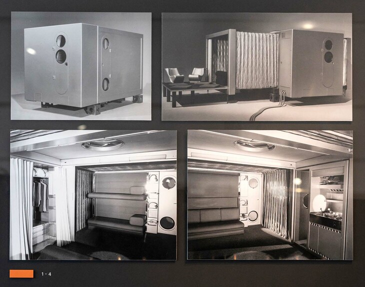 フィアットが支援し、MoMAに出展したアルベルト・ロッセッリ＋日本人デザイナー細江勲夫によるコンテナ型住宅モービルホーム。（photo：Pinacoteca Agnelli）