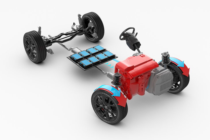 最高出力180PSの1.6リッター直4ガソリンターボエンジンに、同110PSの電動モーターを組み合わせたプラグインハイブリッドシステムを搭載。容量11.8kWhのリチウムイオンバッテリーはリアシートの下に配置されている。