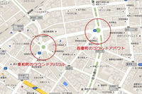 Googleマップでみた2カ所のラウンドアバウト。左が東和町、右が吾妻町。
