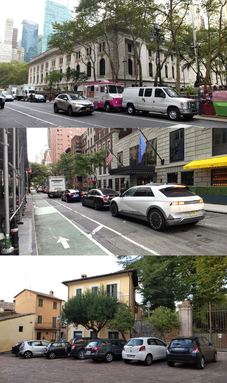 清水「これナニ？」　
	ほった「出張で出かけた海外の街です。上2枚がニューヨークで、下1枚がイタリアのサン・ジェミニっていう小さな町。意見に賛同するかは別にして、実際に海外の（特に欧米の）街でクルマを眺めていると、渕野さんの言わんとしていることは、なんとなく理解できると思いますよ」