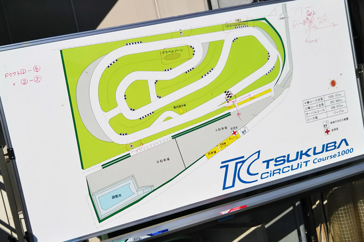 試走会の舞台となったのは、筑波サーキットのコース1000。「バイパー」だと、だいたい2速と3速だけで走るコースのようだ。