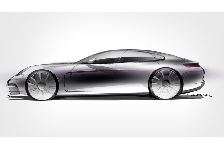 新型「ポルシェ・パナメーラ」のスケッチ。