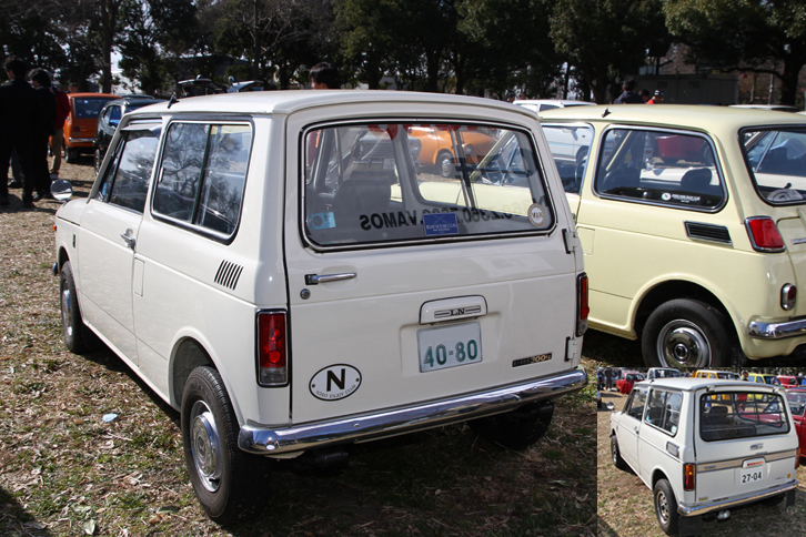 「N360」ベースの商用バンである「LN360」。テールゲートはこの横開き式と、写真右下の上下開き式の2種類が用意されていた。多く売れたのは上下開き式とのことだが、横開き式は今見るとシャレている。