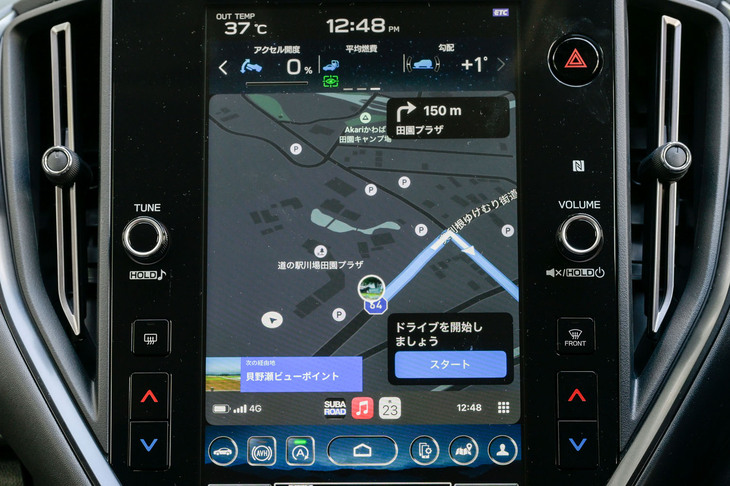 「道の駅川場田園プラザ」を起点とする“赤城のニュル”のスタート画面。走行距離は85km、走行時間は2時間15分と案内される。