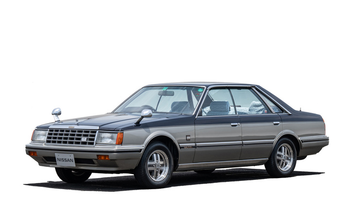 日産のヘリテージコレクション所蔵の1982年「ローレル ジバンシィバージョン」。ユベール・ド・ジバンシィが来日した際に、彼と同行してきた女優のオードリー・ヘップバーンを送迎したというヒストリーを持つ個体。