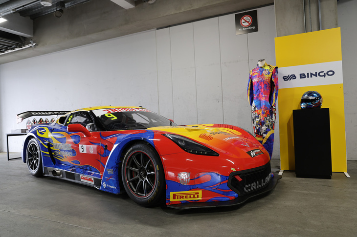 これもピットに展示されていた、BINGO SPORTSとTRANSFORMERSとのコラボレーションにより、GTワールドチャレンジ・アジアのジャパンカップに参戦していた「キャラウェイ・コルベットC7 GT3-R」。
