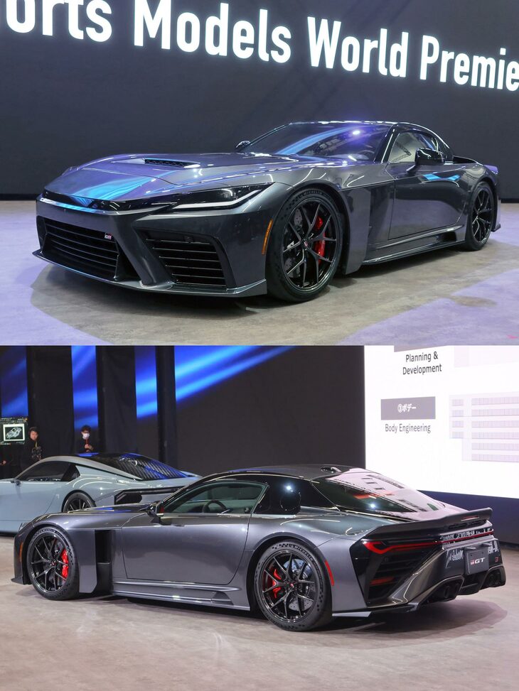「公道を走るレーシングカー」を標榜（ひょうぼう）する「トヨタGR GT」。かつての「トヨタ2000GT」「レクサスLFA」の流れに連なるフラッグシップスポーツとされるが、優雅な意匠だった先達とは異なり、かなり武骨ないでたちとなっている。