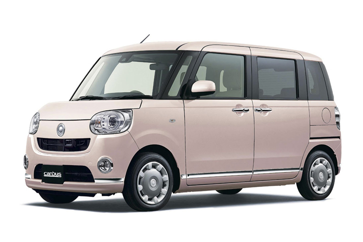 「ムーヴ キャンバス」のカラーバリエーション。写真のボディーカラーは、ライトローズマイカメタリックII。