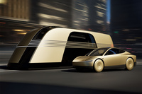 テスラが発表した「ロボタクシー（サイバーキャブ）」（写真右）と「ロボバン（サイバーバン）」（同左）。