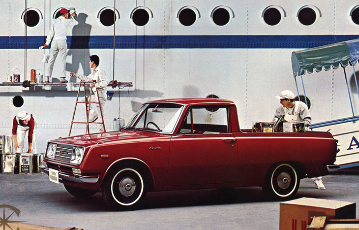 「トヨペット・コロナ シングルピック」。このほかにダブルピックも用意された。なお先のバンともども、市販車にはもちろんフェンダーミラーが付く。