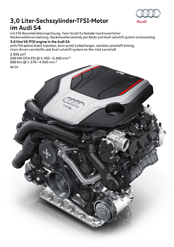 「S4」には354psを発生する3リッターV6ガソリンターボエンジンが搭載される。