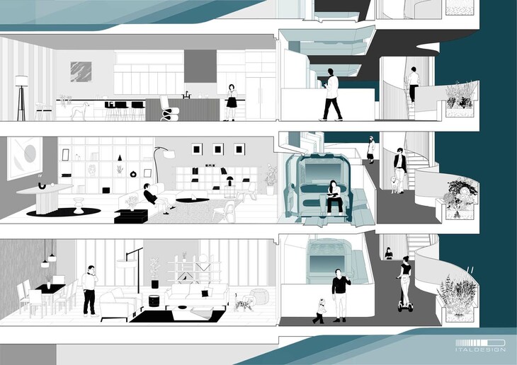 集合住宅と「クライムビー」の連結を示した図。