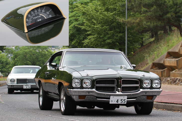 1972年「ポンティアック・ルマンGT」。インターミディエート（中間サイズ）のスポーツクーペで、運転席側のボンネットの突起はタコメーター（写真左上参照）。