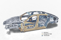 新型「パナメーラ」のボディー素材は、箇所に応じてスチールとアルミが使い分けられている。