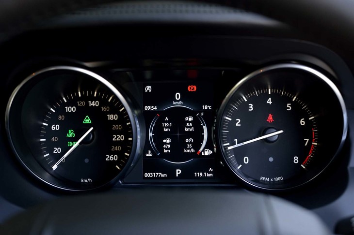 センターに液晶スクリーンを備えた2眼式のメーターパネル。従来6400rpmからだったエンジン回転計のレッドゾーンが、6800rpmからに変更されている。