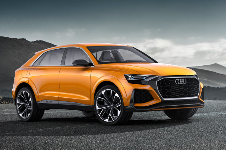 2017年のジュネーブショーで発表された「Q8スポーツコンセプト」。Cピラーの形状などに、「Q2」との類似点が見て取れる。