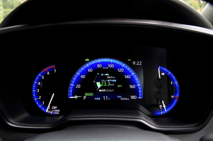 鮮やかな色彩が目を引くオプティトロンメーター。「W×B」グレードには標準装備される。