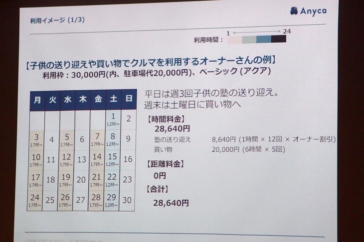 獲得したポイントの使用例。平日の“ちょこちょこ乗り”や週末の長時間使用を組み合わせても、意外にコストはかからない……というサンプル。