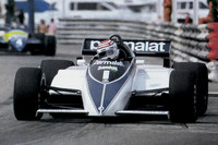 1983年のF1世界選手権にて、「ブラバムBT52」をドライブするネルソン・ピケ。BMWは1982年にブラバムにエンジンの供給を開始、1983年にはピケがドライバーズタイトルを獲得している。