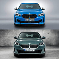 新旧「1シリーズ」の三面図。まずはフロントから。