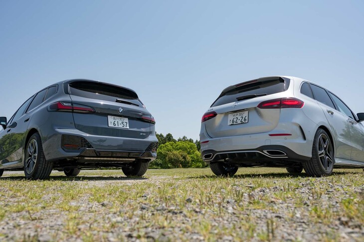 「BMW 2シリーズ アクティブツアラー」と「メルセデス・ベンツBクラス」を比較。どちらもブランド内では少数派のFFモデルであり、ユーティリティー性を重視した背の高いハッチバックスタイルだ。