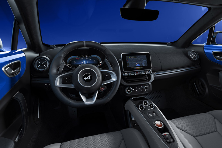 「A110 GTSブルーアルピーヌエディション」のインストゥルメントパネル。