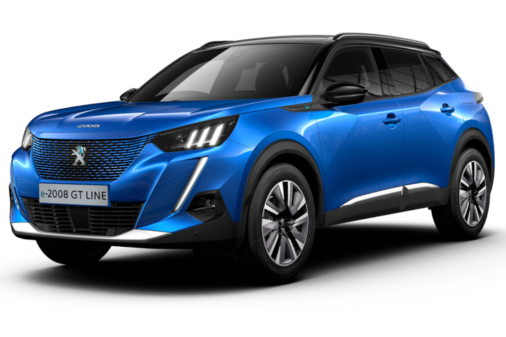 EVの「SUV e-2008 GTライン」。同グレード専用のインサート付き18インチアルミホイールは、空気抵抗の低減に加え軽量化も図られており、4本合計で重量を4kg軽減している。